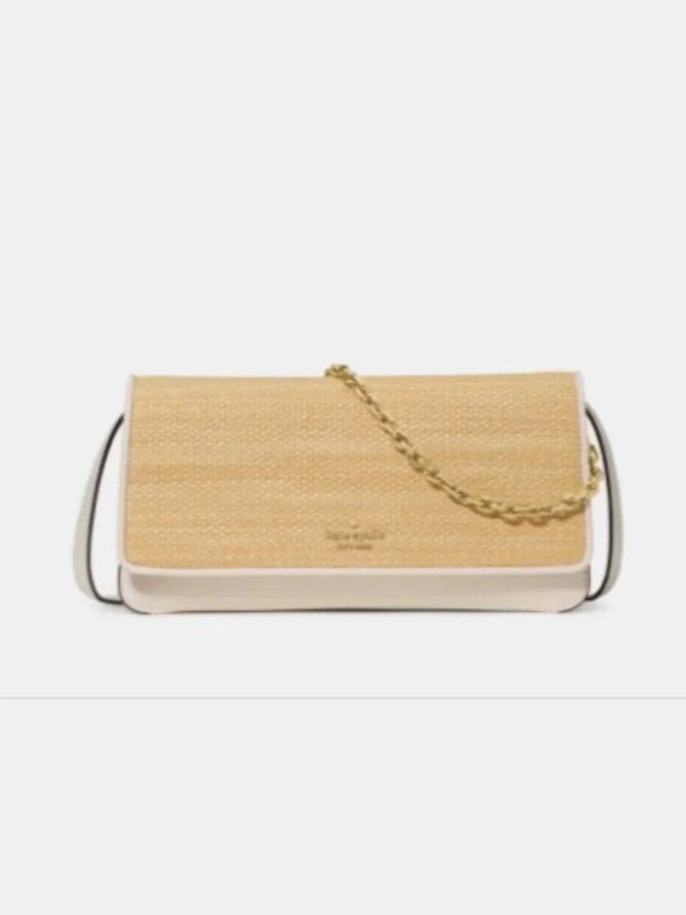 ♠️ NWT Kate Spade Ivy Straw Flap Crossbody Bag Natural White Leather Convertible